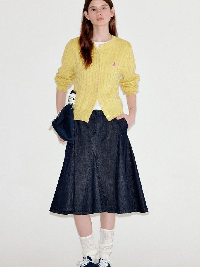 fano Thermal Wool Blend Straight Fit Round Neck Single Button Women Knit Cardigans
