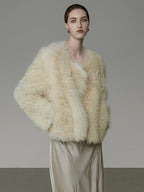 unspoken Minimal Off White Button Front Crew Neck Straight Fit Office Short Coat