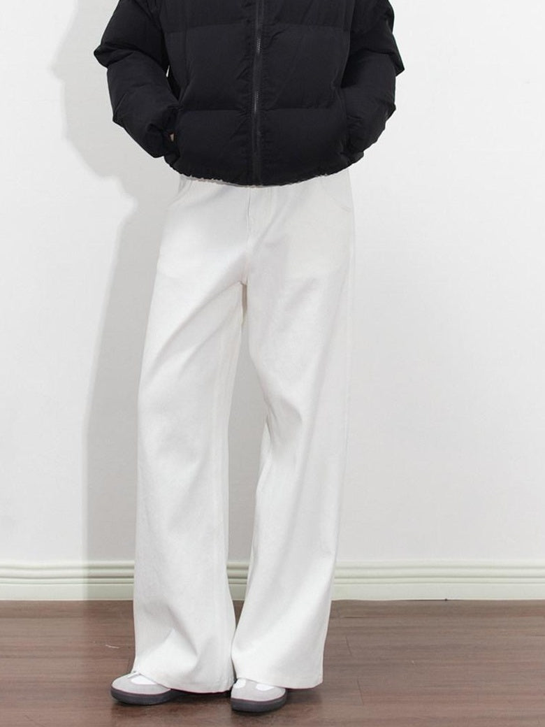 ikyou High Waist Loose Straight Colorfast White Denim Cotton Wide Leg Jeans