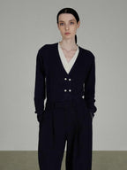 unspoken Minimal Commuter V-neck Button Loose Fit Cardigan Women Gray Colorblock Sweaters