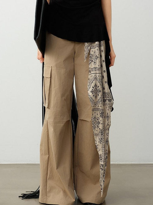 audreyyang Cotton Blend Geometric Pocket Relaxed Fit Commuter Women Straight Pants
