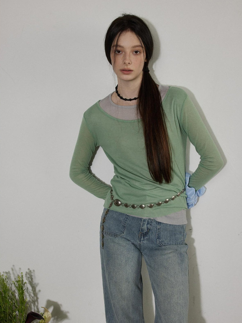 Lofi choose Breathable Oversized Commuter Office Top Green Brown Long Sleeve T-Shirts