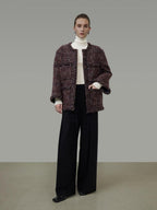 unspoken Warm Wool Blend Button Front Round Neck Relaxed Fit Office Women Short Coat