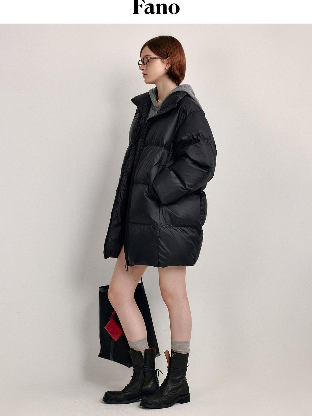 fano 90% White Duck Minimal Straight Stand Collar Black Nylon Zipper Down Jackets