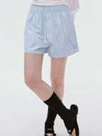 fano Elastic Waist Minimal Commuter Straight Cotton Blend Mist Blue Mid-Length Shorts