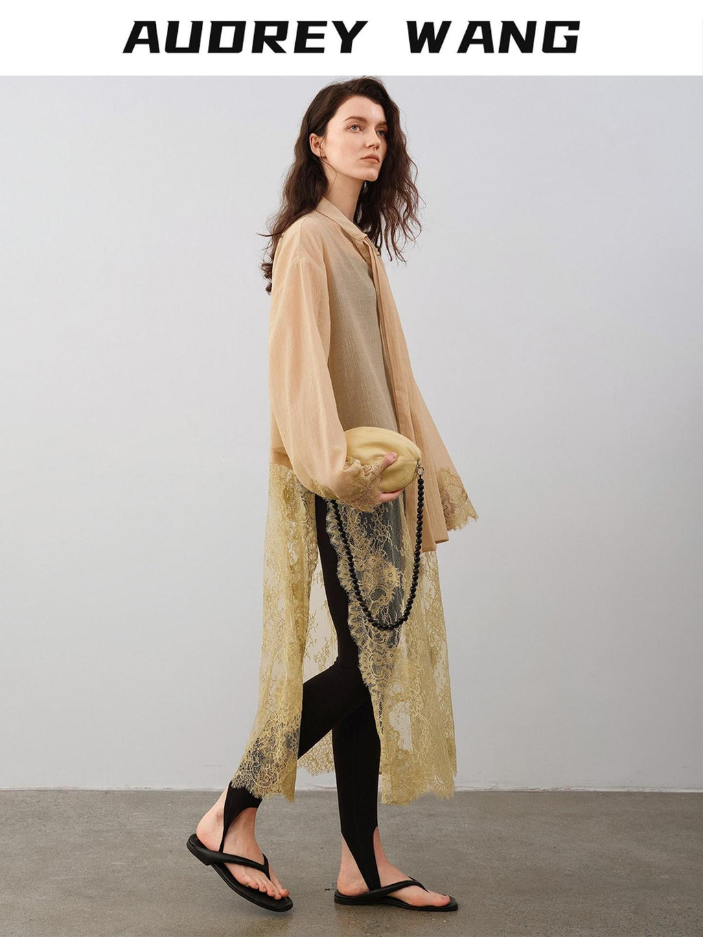 audreyyang Cotton Blend Lace Patchwork Relaxed Fit Long Sleeve Casual Women Midi Dresses
