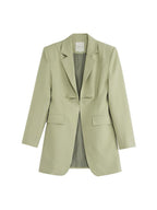 unspoken Streamlined Slim Fit Sage Green Notch Lapel Single Breasted Office Women Blazers