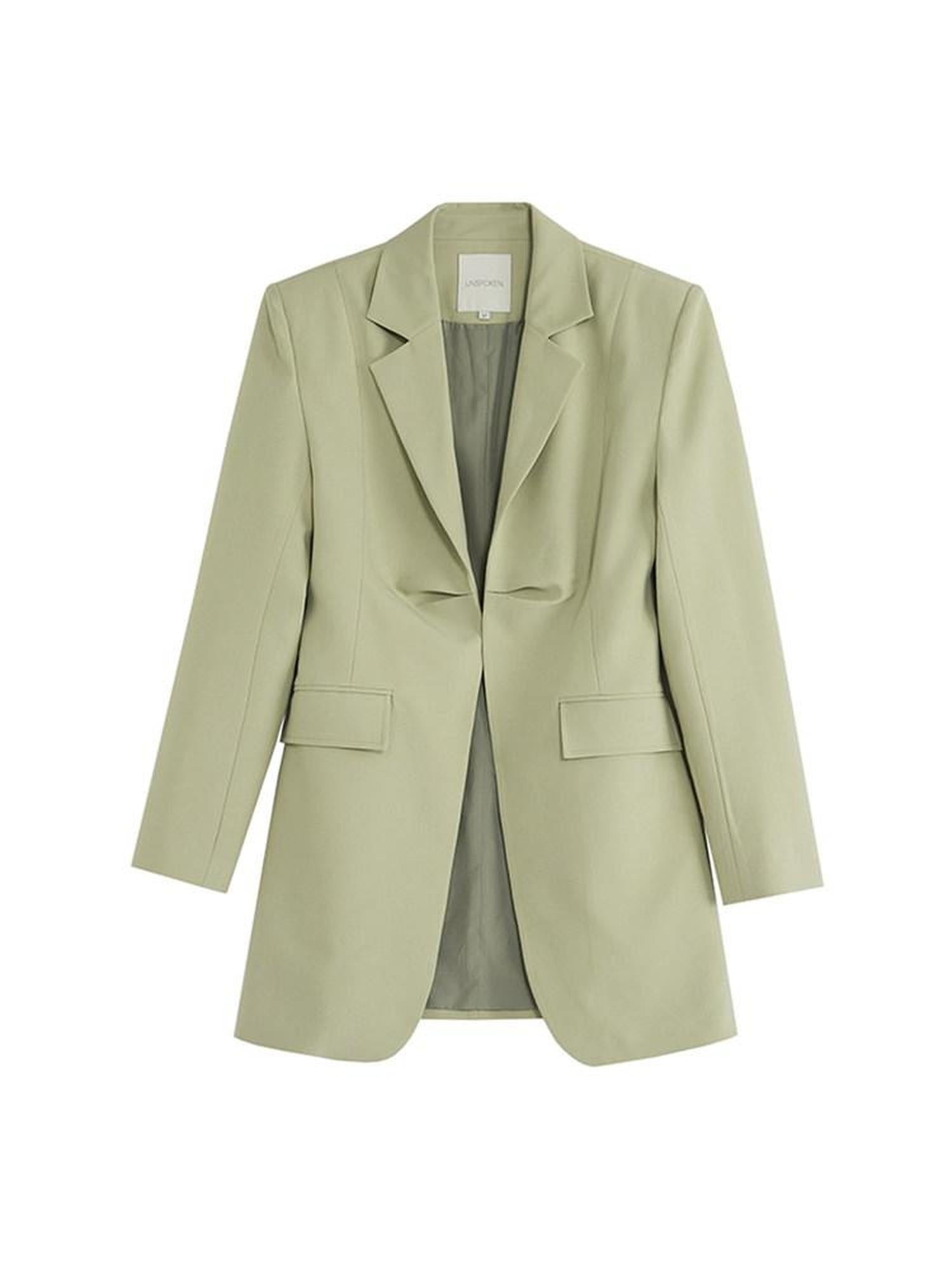 unspoken Streamlined Slim Fit Sage Green Notch Lapel Single Breasted Office Women Blazers
