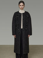 unspoken Warm 3D Embellished Loose Minimalist Commuter Long Women Deep Gray Wool Coats