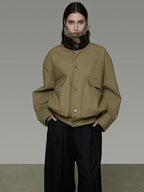 unspoken Thick Fleece Lined Fur Collar Loose Minimal Commuter Women Sage Puffer Jackets
