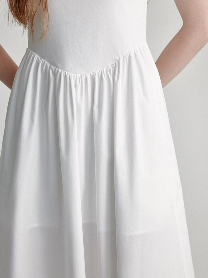 fano Cotton High Waist A Line Square Neck Short Sleeve Office Casual Maxi Dresses