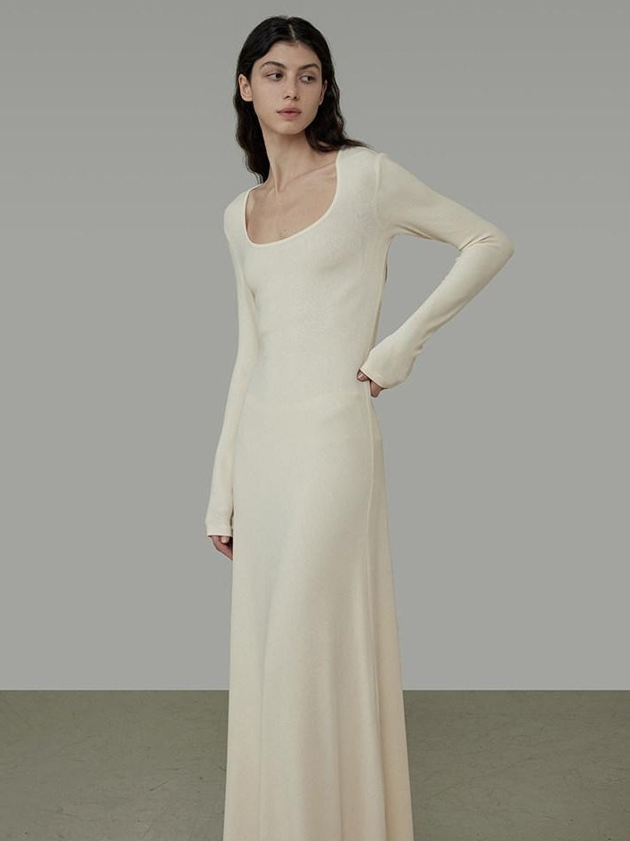 unspoken Waist Defining Knit Hline Minimalist Commuter Long Sleeve Maxi Dresses