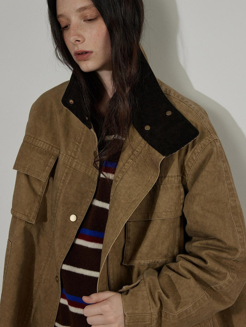 Lofi choose Colorblock Striped Polo Collar Relaxed Fit Commuter Women Knitwear Sweaters