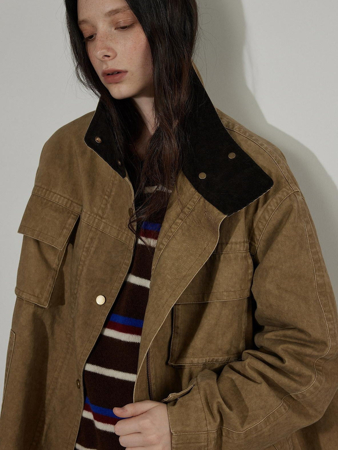 Lofi choose Colorblock Striped Polo Collar Relaxed Fit Commuter Women Knitwear Sweaters