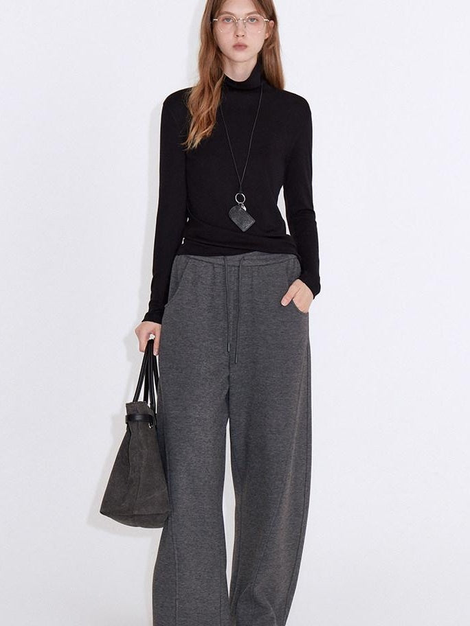 fano Soft Stretch Knit Natural Waist Straight Leg Casual Women Dark Gray Sweatpants