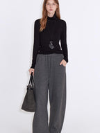 fano Soft Stretch Knit Natural Waist Straight Leg Casual Women Dark Gray Sweatpants