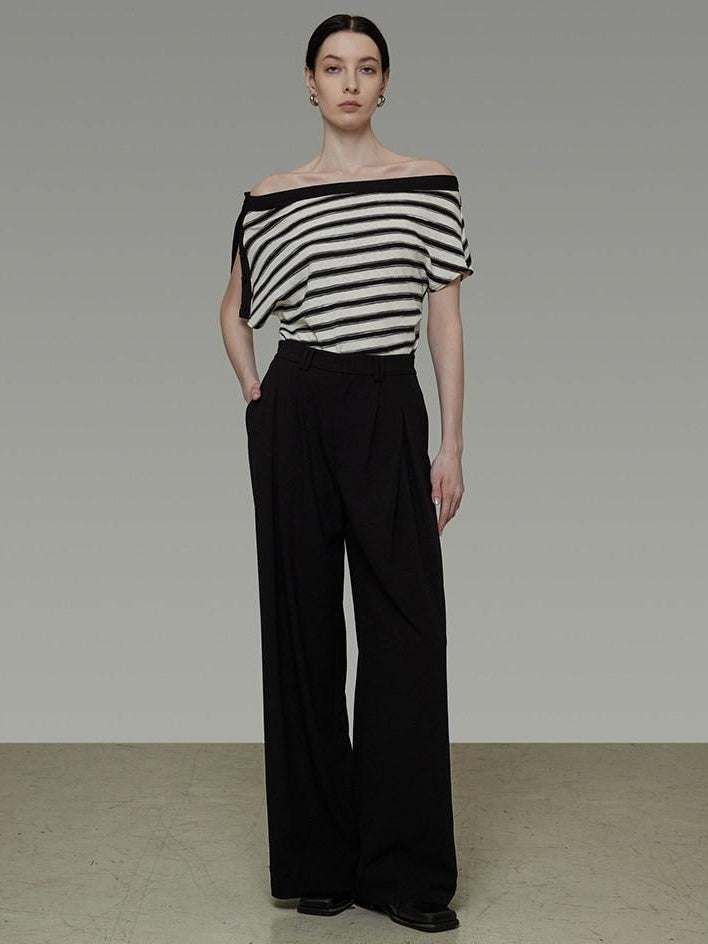 unspoken Soft Cotton Knit Striped Loose Minimalist Women Bardot Off Shoulder Crop Tops