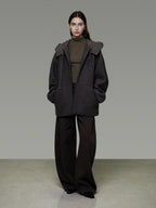 unspoken Premium Lambswool Hooded Relaxed Fit Minimal Commuter Zipper Gray Wool Coats
