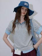 Lofi choose Soft Loose Fit Henley Collar Commuter Workwear Navy Grey Short Sleeve T-Shirts
