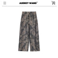 audreyyang Vintage Jacquard Botanical Floral Natural Waist Loose Fit Ladies Wide Leg Pants