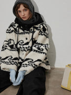 Lofi choose Thick Hooded Pocket Loose Fit Commuter Knit Button Front Women Beige Cardigans