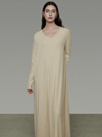 unspoken Non Fading Modal Cotton Long Sleeve Loose Waist Minimalist Commuter Maxi Dresses