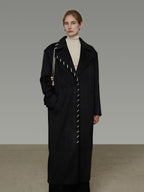 unspoken Sheep Wool Blend 3D Cut Straight Office Black Lapel Long Sleeve Long Coats