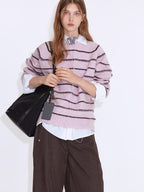 fano Soft Wool Blend Striped Cardigan Loose Fit Commuter Women Pink Knitted Sweaters