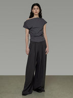unspoken Pleated Stretch Minimalist Workwear Natural Waist Women Wide Leg Pants