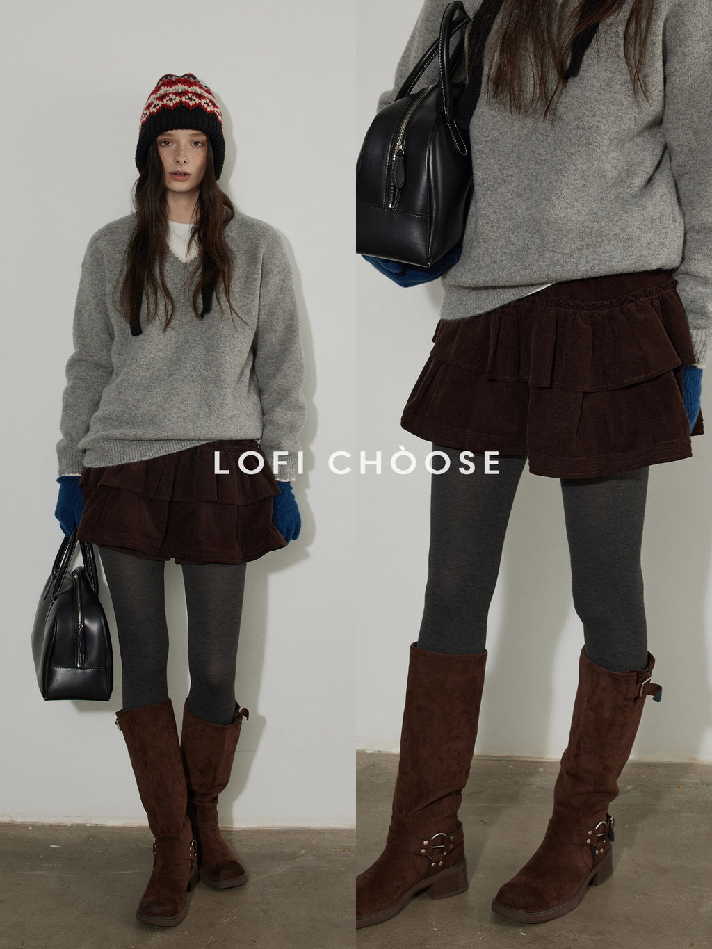 Lofi_choose_High_Waist_Cotton_Puff_Skirt_Loose_Commuter_Women_Brown_Mini_Skirts_MISSTT