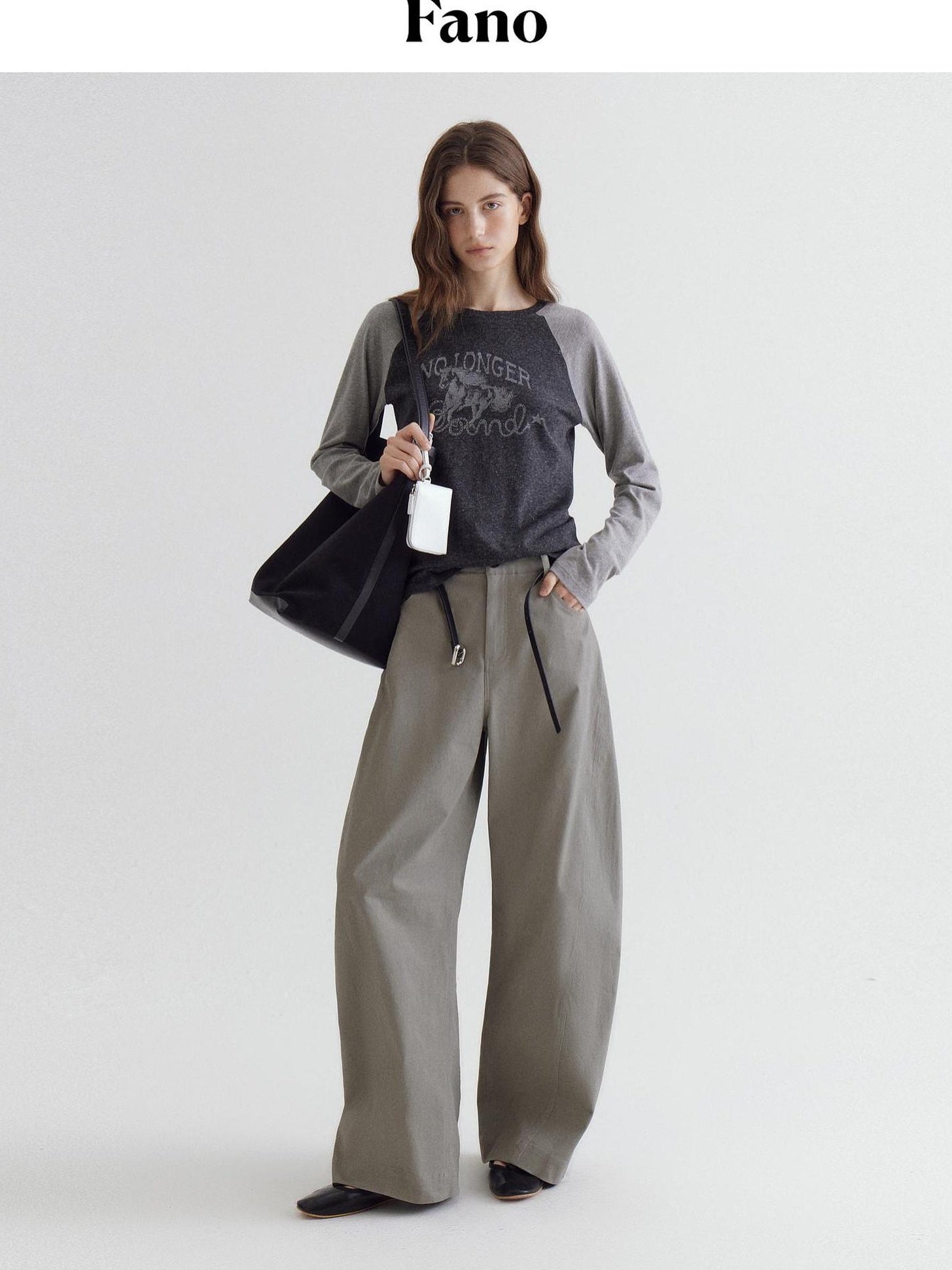 fano High Waist Cotton Pocket Loose Commuter Ladies Gray Green Wide Leg Pants