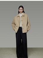 unspoken 3D Tailored Minimalist Loose Fit Office Lapel Single Breasted Camel Short Coat