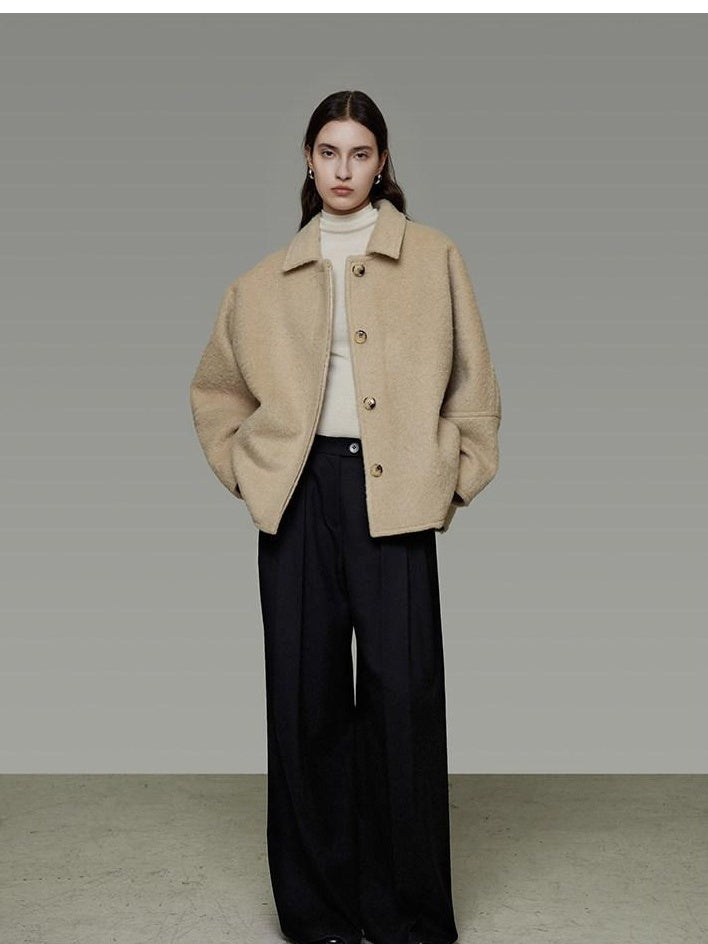 unspoken 3D Tailored Minimalist Loose Fit Office Lapel Single Breasted Camel Short Coat