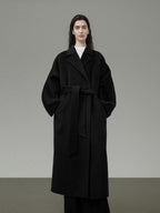 unspoken 100 Percent Wool Minimal Straight Long Tie Office Women Black Wool Coats