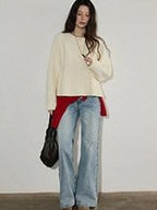 Lofi choose Soft Acrylic Commuter Loose Fit Solid Crewneck Women Knitwear Sweaters