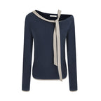unspoken_Tie_Detail_Slim_Knit_Pullover_Asymmetrical_Collar_Office_Viscose_Blouses_MISSTT