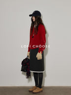 Lofi choose Cozy Thick V-neck Loose Fit Office Pullover Knit Long Sleeve Sweaters