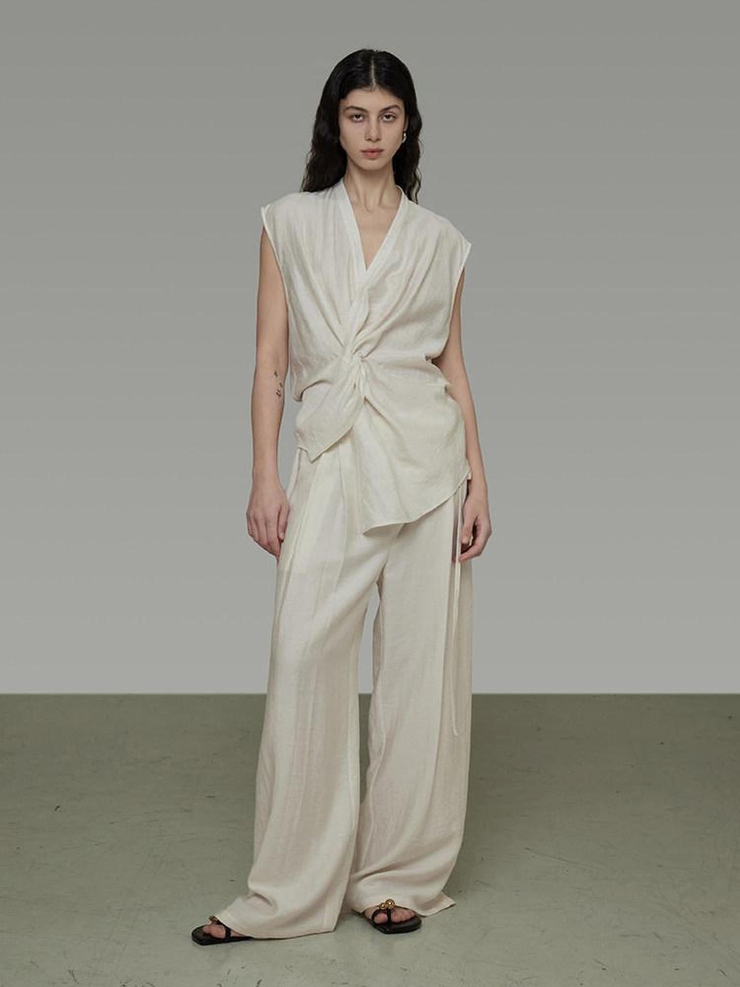 unspoken High Waist Pleated Drawstring Simple Office Loose Relaxed Women Wide Leg Pants