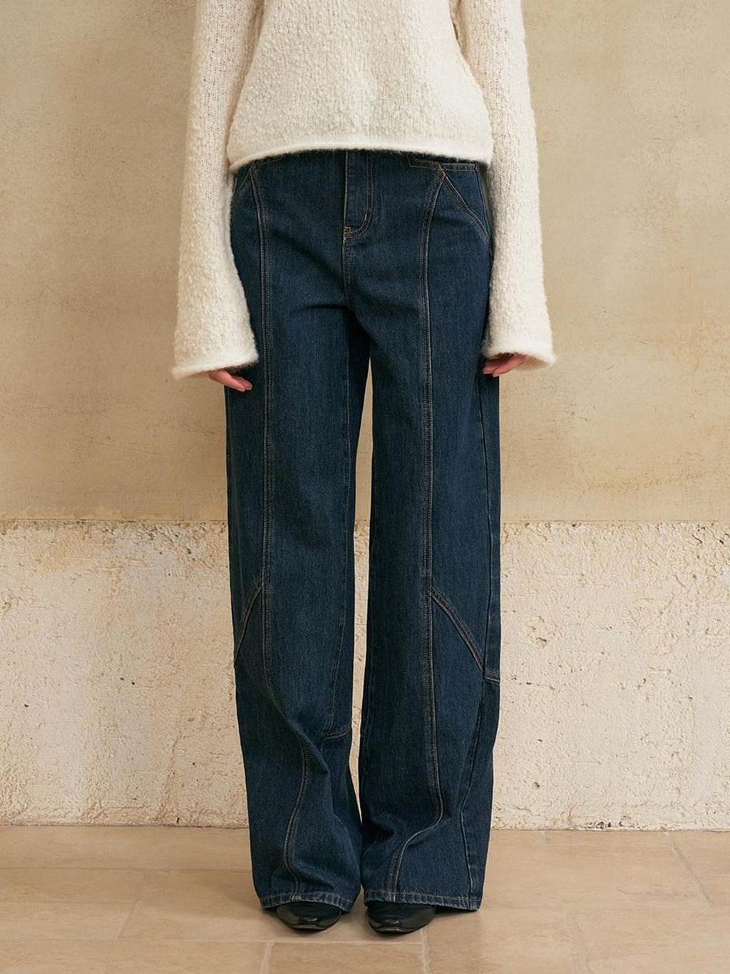 someone sometimes Washed Denim Relaxed Natural Waist Casual Zip Fly Blue Straight Leg Jeans