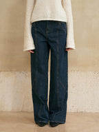 someone sometimes Washed Denim Relaxed Natural Waist Casual Zip Fly Blue Straight Leg Jeans