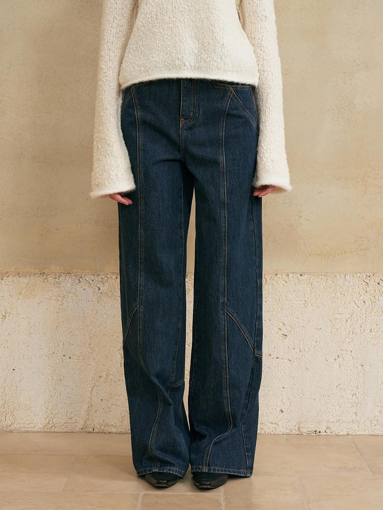 someone sometimes Washed Denim Relaxed Natural Waist Casual Zip Fly Blue Straight Leg Jeans