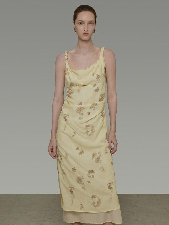 unspoken Office Minimalist Floral Cami A Line Natural Waist Tencel Maxi Dresses