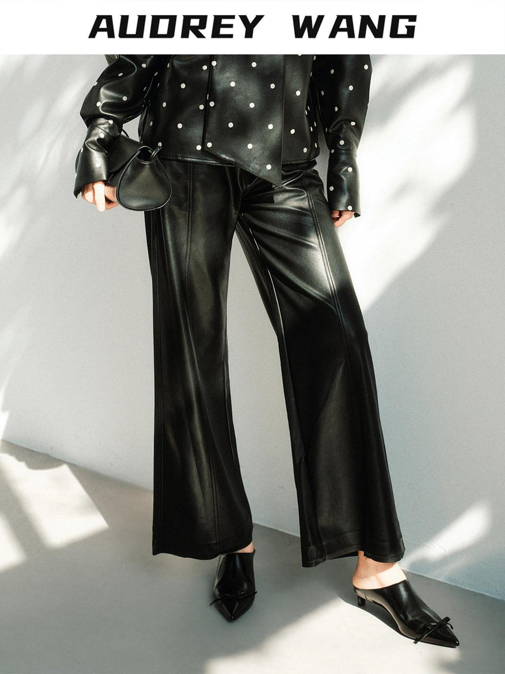 audreyyang Premium High Waist Viscose Zipper Light Luxury Women Black Straight Pants