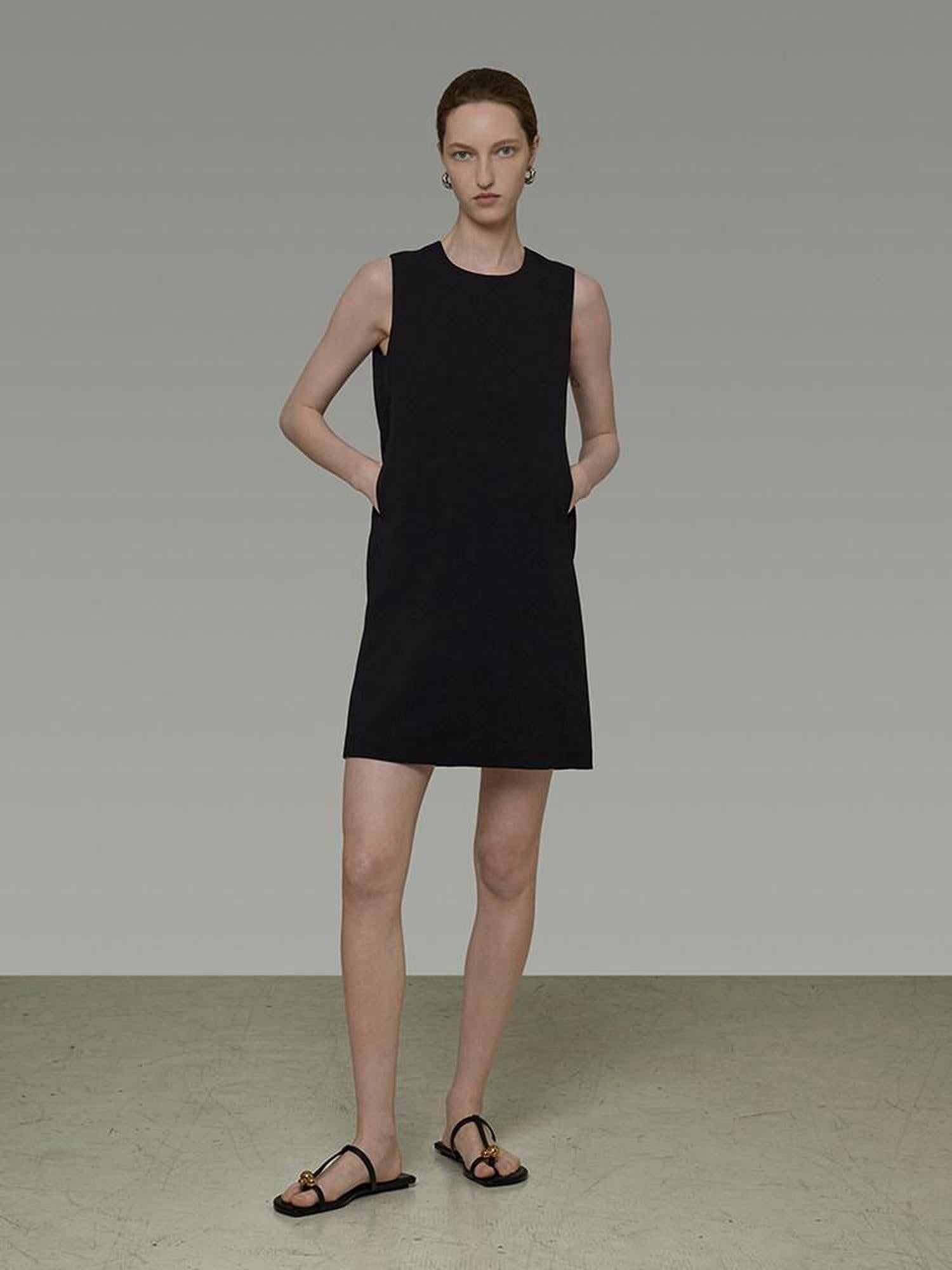 unspoken Minimal Sleeveless Natural Waist Structured Vest For Office Acetate Midi Dresses