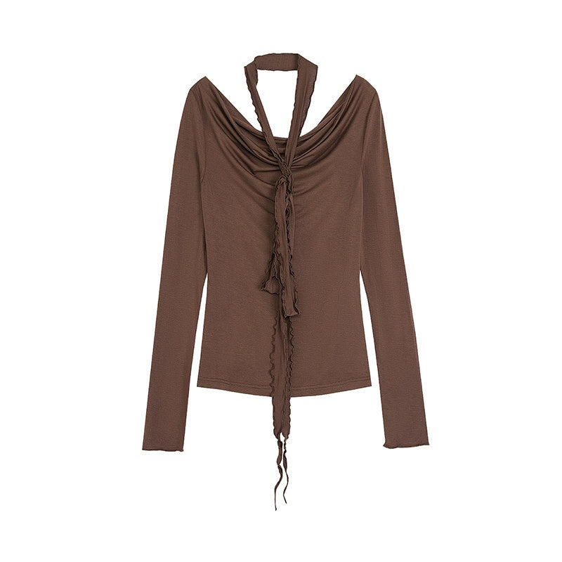 unspoken_Slim_Pleated_Minimalist_Workwear_Women_Pullover_Polyester_Brown_Top_&_Skirt_Sets_MISSTT