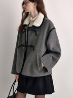 fano Wool Blend Toggle Pocket Straight Minimal Workwear Women Heather Gray Short Coat