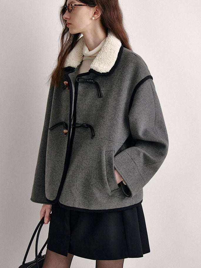 fano Wool Blend Toggle Pocket Straight Minimal Workwear Women Heather Gray Short Coat