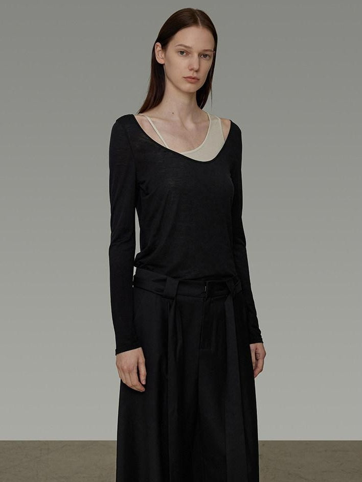 unspoken Asymmetric Lyocell Knit Slim Casual Colorblock Longsleeve Women Top & Pants Sets