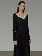 unspoken Asymmetric Lyocell Knit Slim Casual Colorblock Longsleeve Women Top & Pants Sets