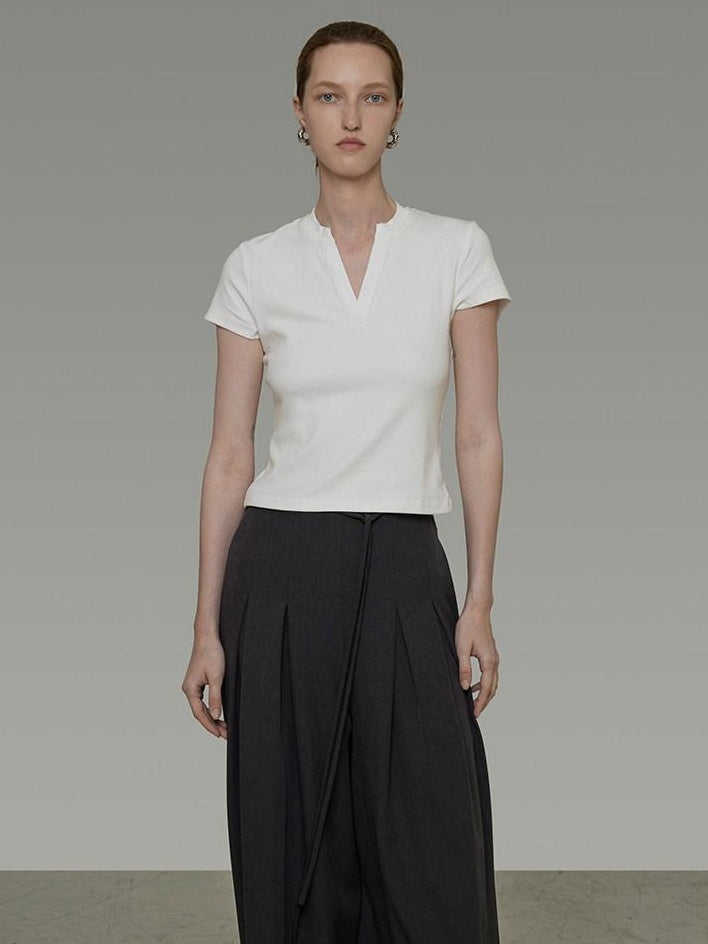 unspoken Moisture Wicking Slim V-neck Cropped Womens Viscose Blend Short Sleeve T-Shirts